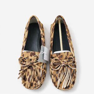 H&M Leopard Print Fringe Loafers | Size 11 | Animal Print Slip-On Flats NWT